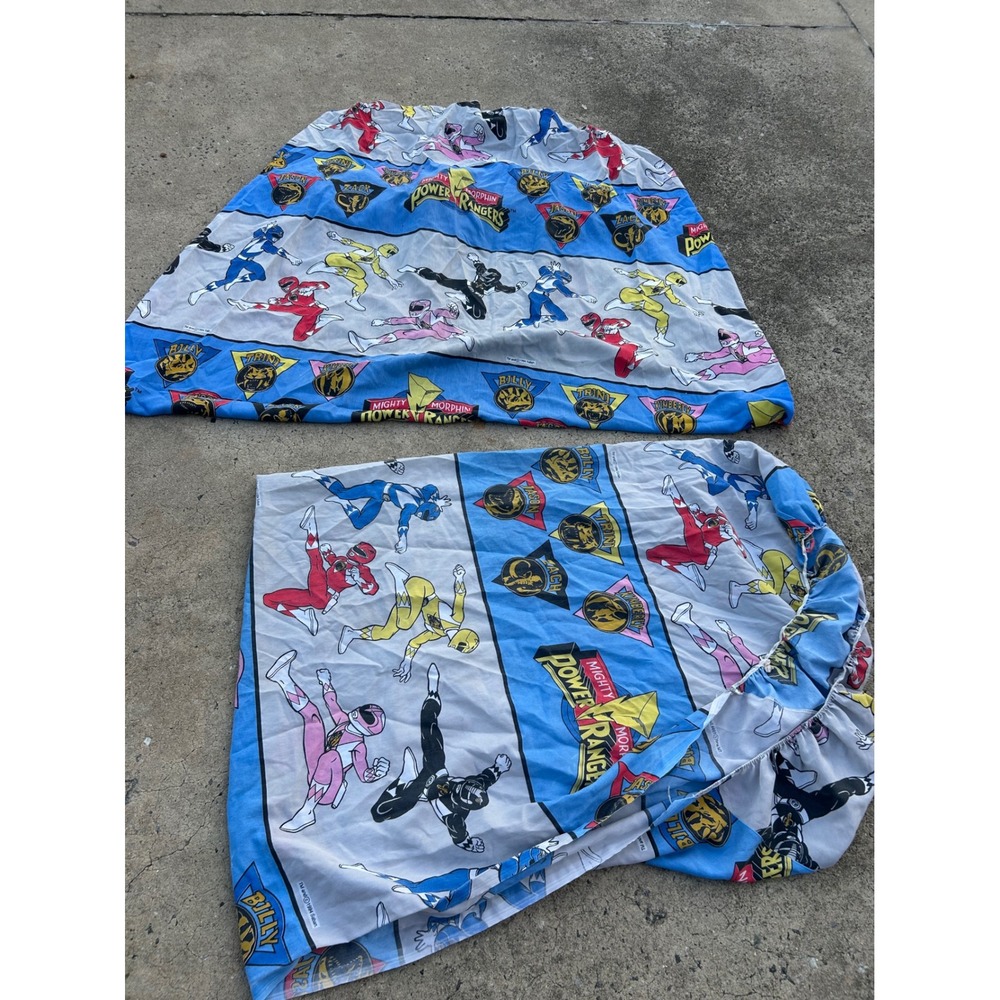 S2 aban Power Rangers Twin fitted Sheet Blue 1994 Vintage Bedding Kids